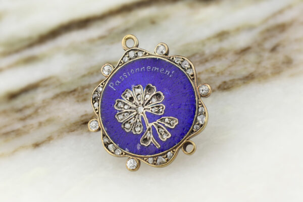 Antique “Passionnément” Diamond, Enamel and Gold Charm