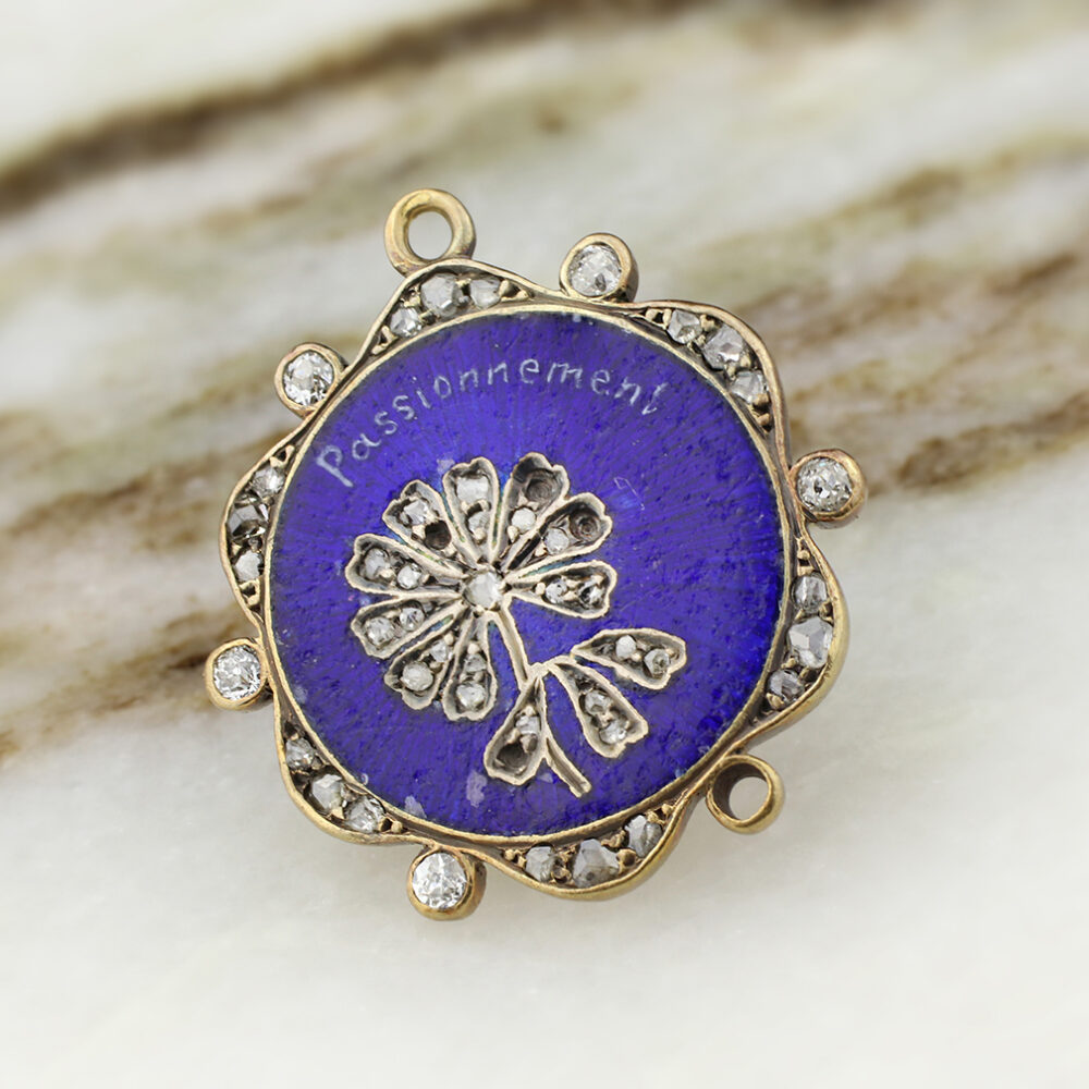 Antique "Passionnément" Diamond, Enamel and Gold Charm