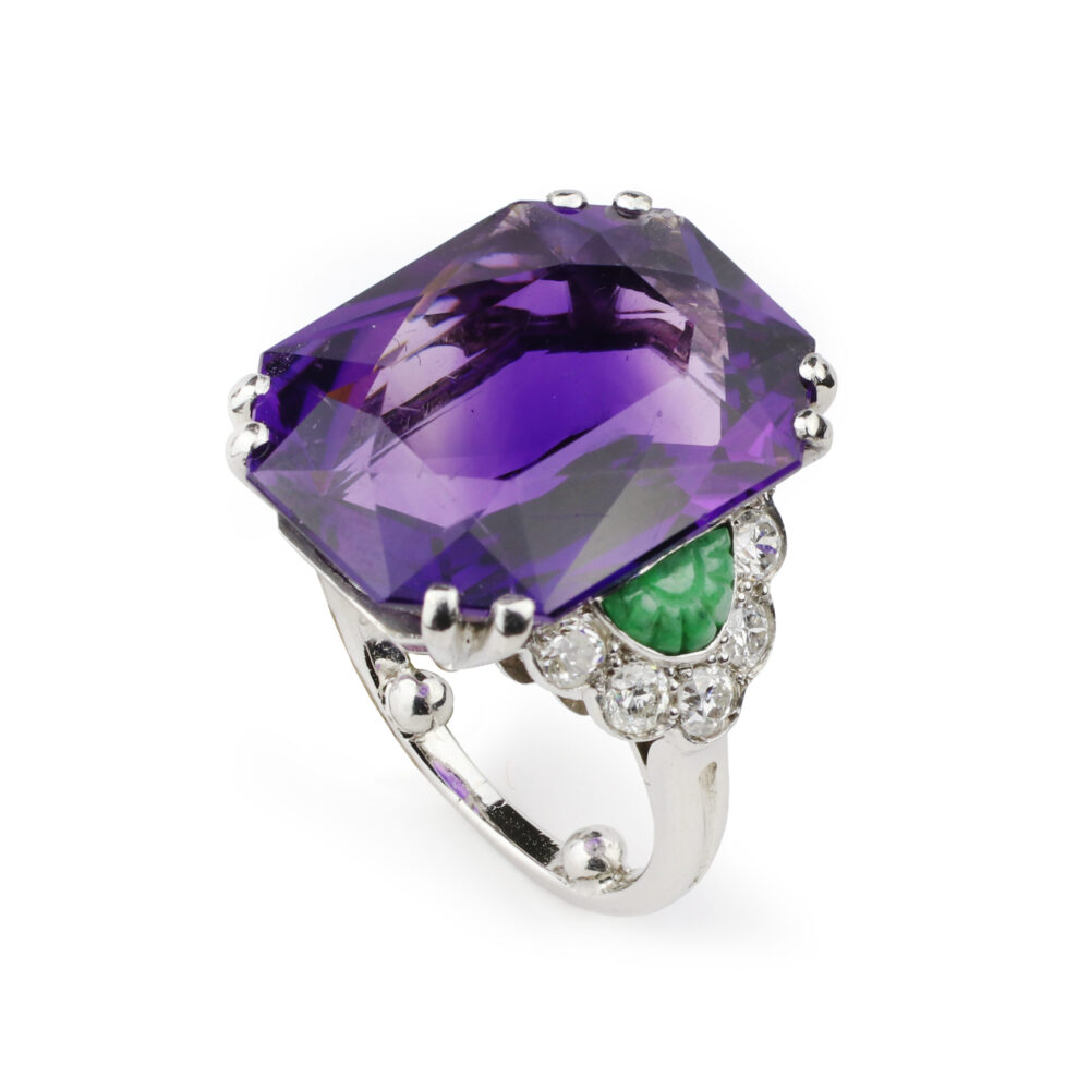 Boucheron Art Deco Amethyst, Jade and Diamond Ring