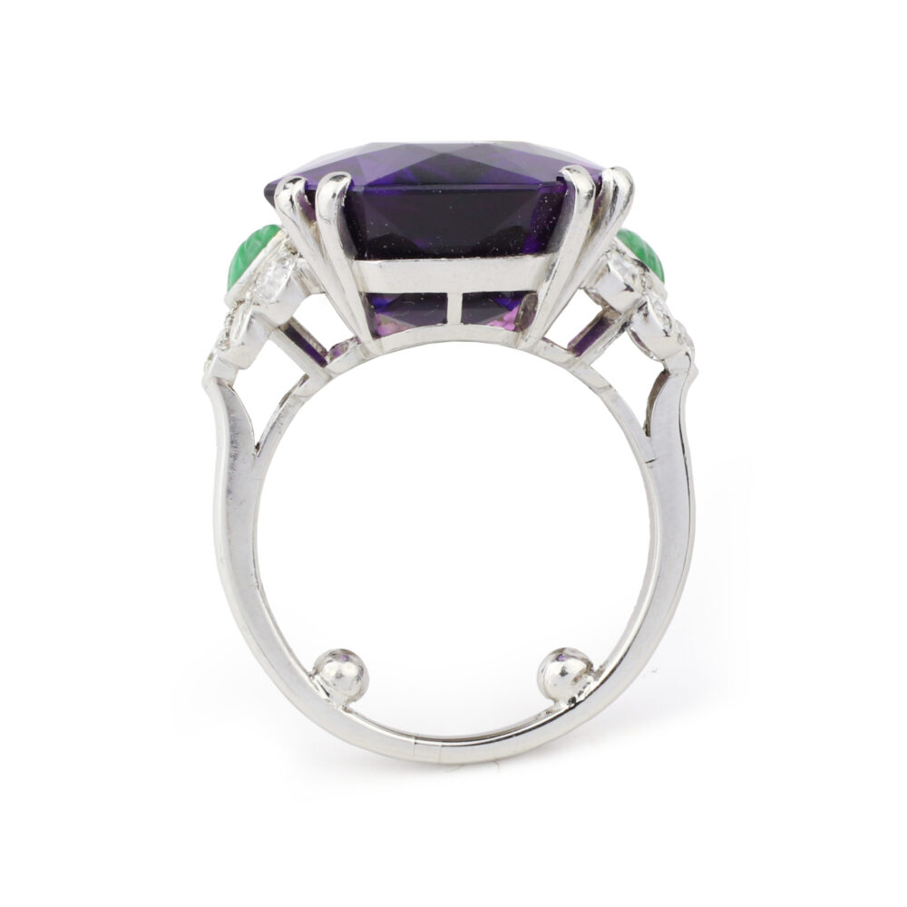 Boucheron Art Deco Amethyst, Jade and Diamond Ring