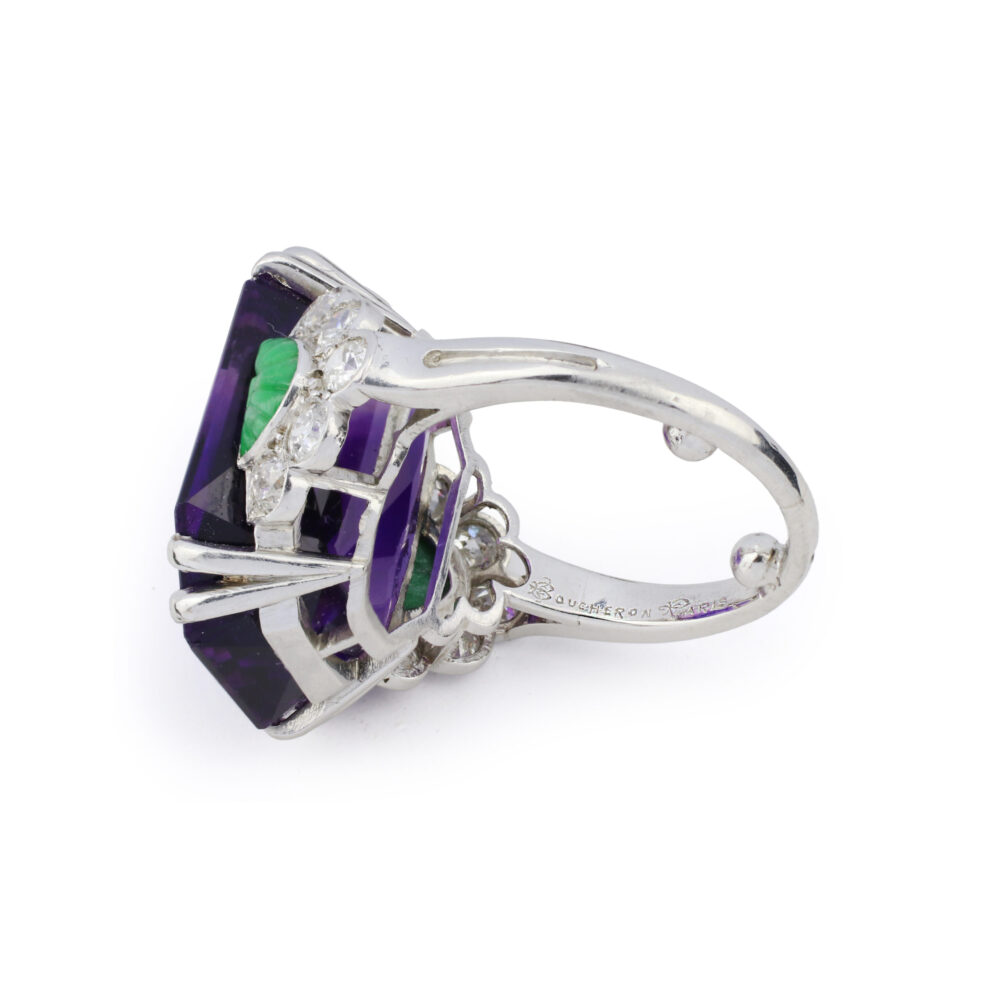 Boucheron Art Deco Amethyst, Jade and Diamond Ring