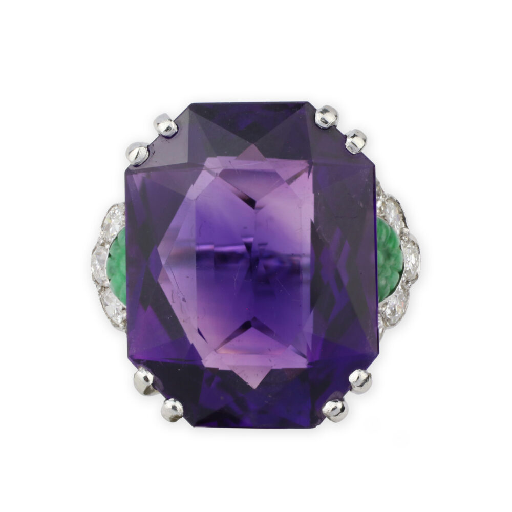 Boucheron Art Deco Amethyst, Jade and Diamond Ring