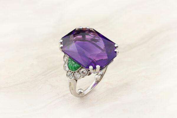 Boucheron Art Deco Amethyst, Jade and Diamond Ring