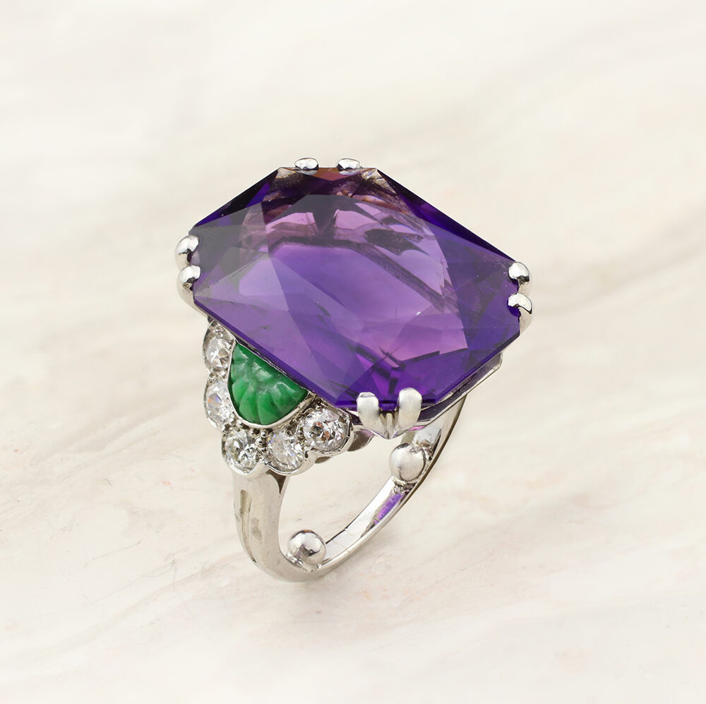 Boucheron Art Deco Amethyst, Jade and Diamond Ring