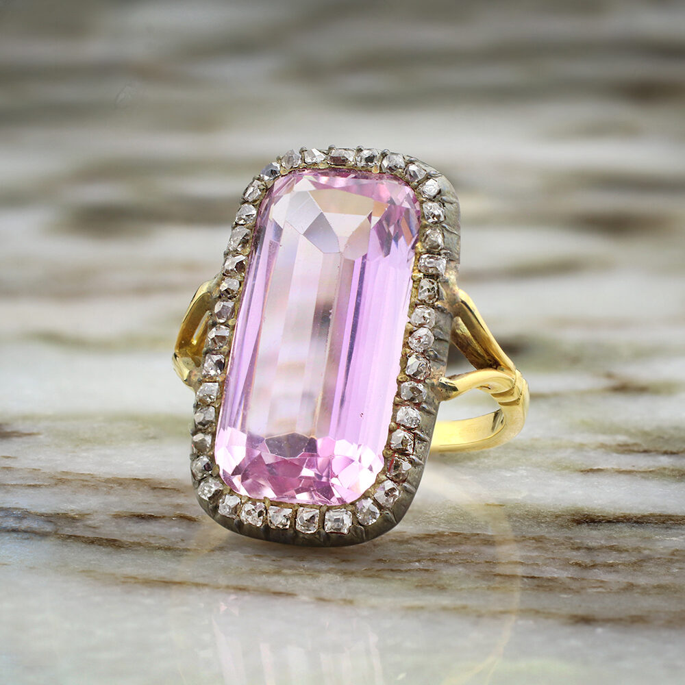 Antique Pink Topaz and Diamond Ring