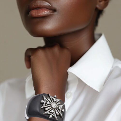 Verdura Maltese Cross Diamond and Wood Cuff Bracelet