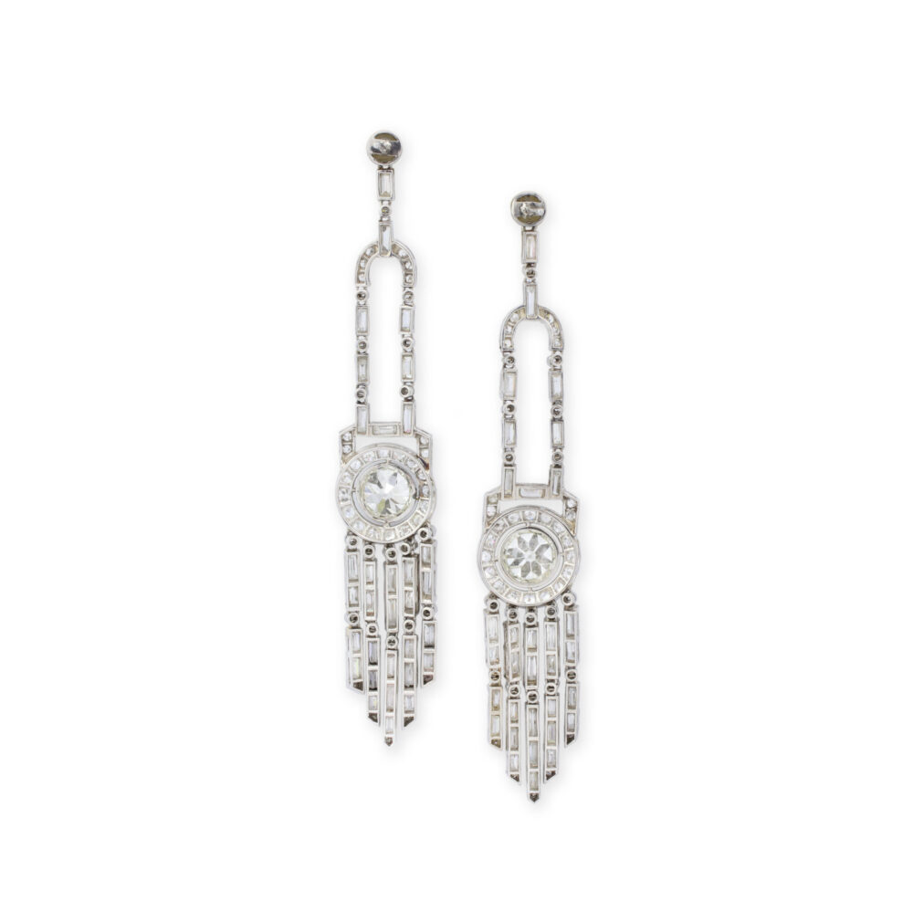 Art Deco Platinum and Diamond Ear Pendants