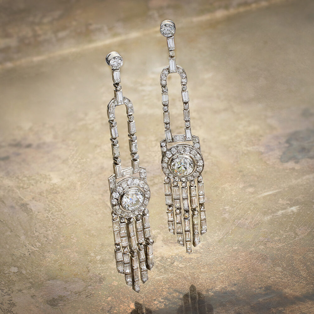Art Deco Platinum and Diamond Ear Pendants