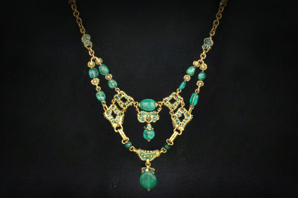 Marcus & Co. Arts and Crafts Emerald and Enamel Gold Necklace» Price on Request «