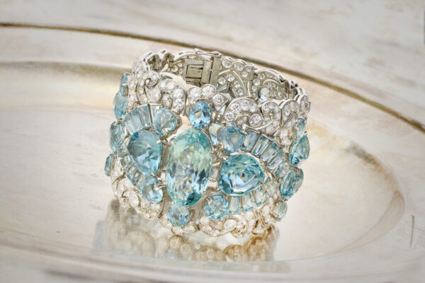 Art Deco Aquamarine And Diamond Wide Bracelet» Price On Request «