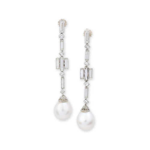 Natural Pearl and Diamond Ear Pendants