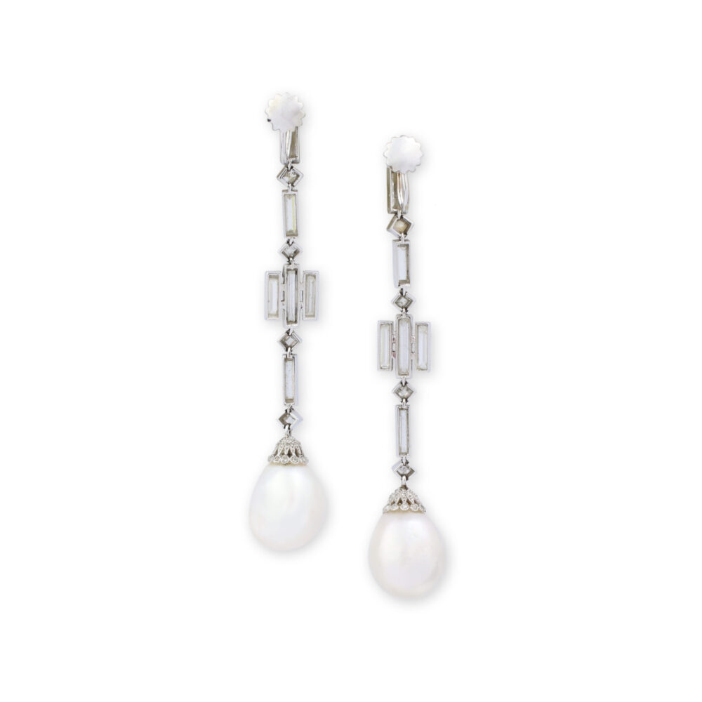 Natural Pearl and Diamond Ear Pendants