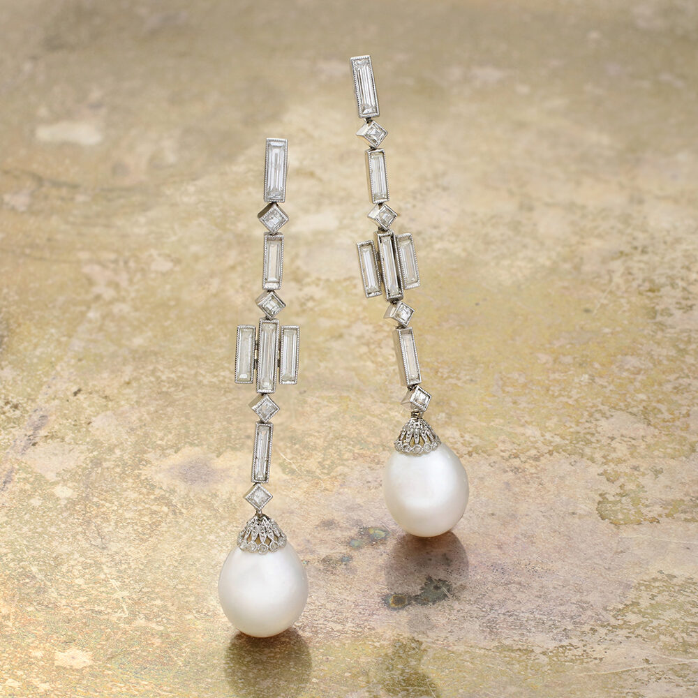 Natural Pearl and Diamond Ear Pendants