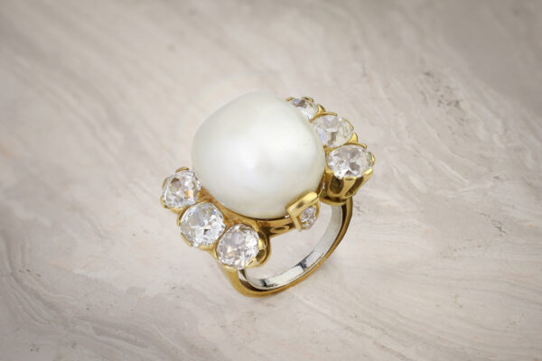 Natural Pearl and Diamond Ring