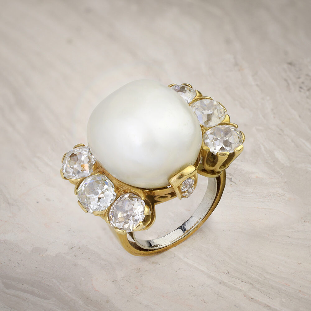 Natural Pearl and Diamond Ring