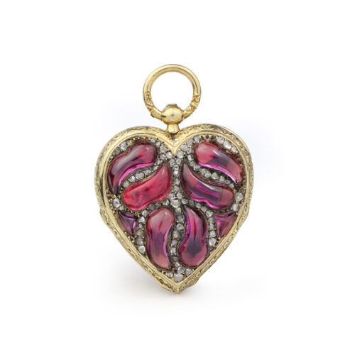 Antique Amethyst and Diamond Set Heart Pendant