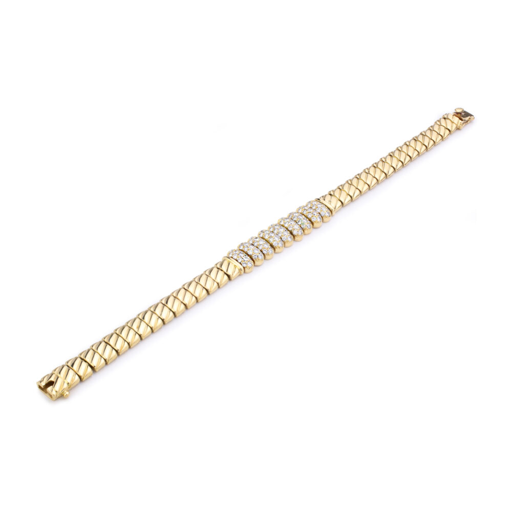 Van Cleef and Arpels Diamond Set Sculpted Gold Link Bracelet