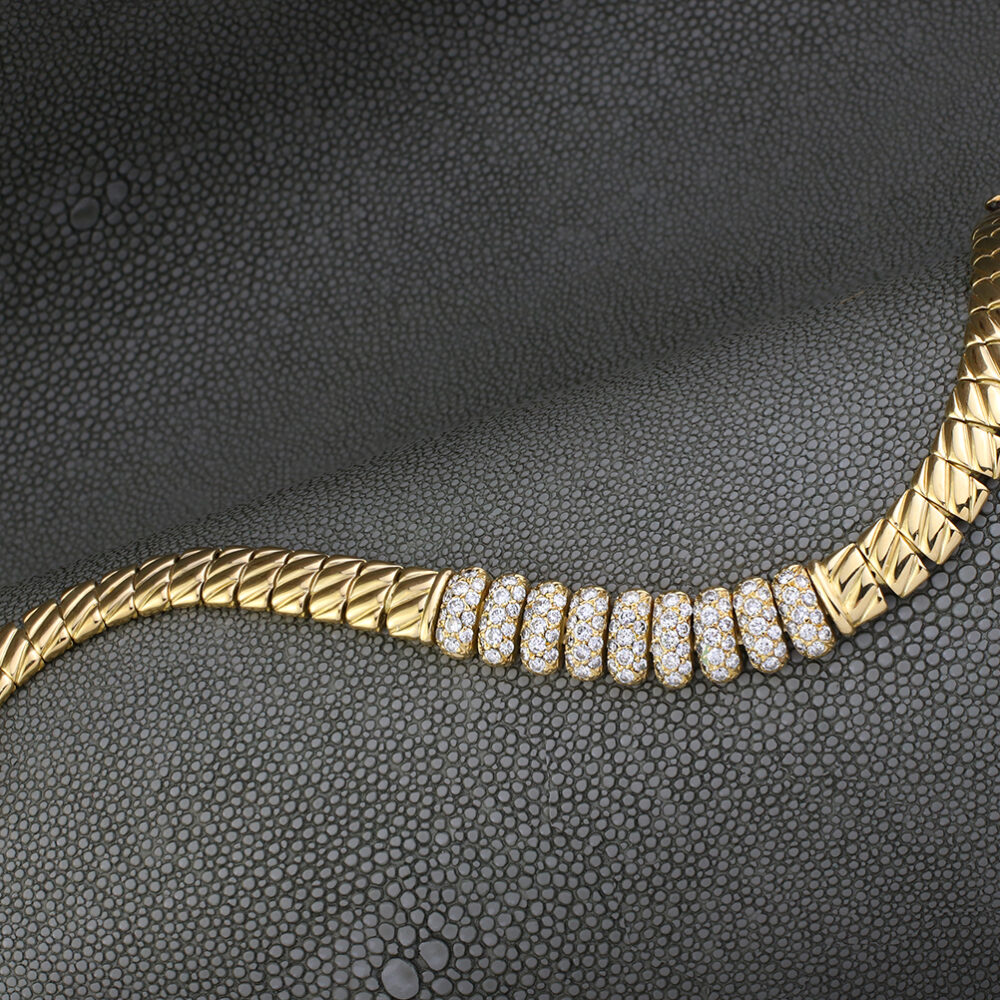 Van Cleef and Arpels Diamond Set Sculpted Gold Link Bracelet