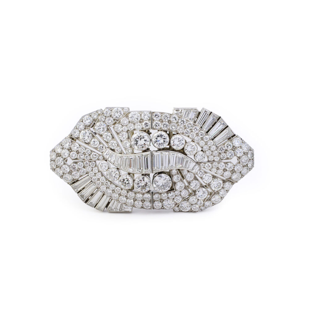 Bulgari Art Deco Pair of Diamond Set Clip Brooches