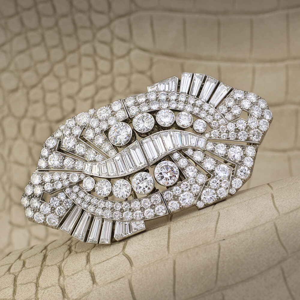 Bulgari Art Deco Pair of Diamond Set Clip Brooches