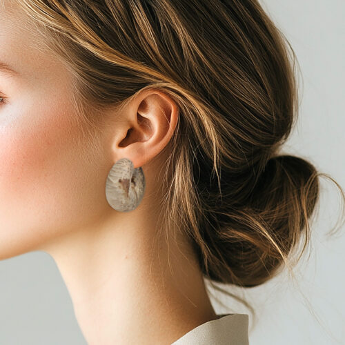 JAR Petrified Palm Wood and Diamond Ear Clips