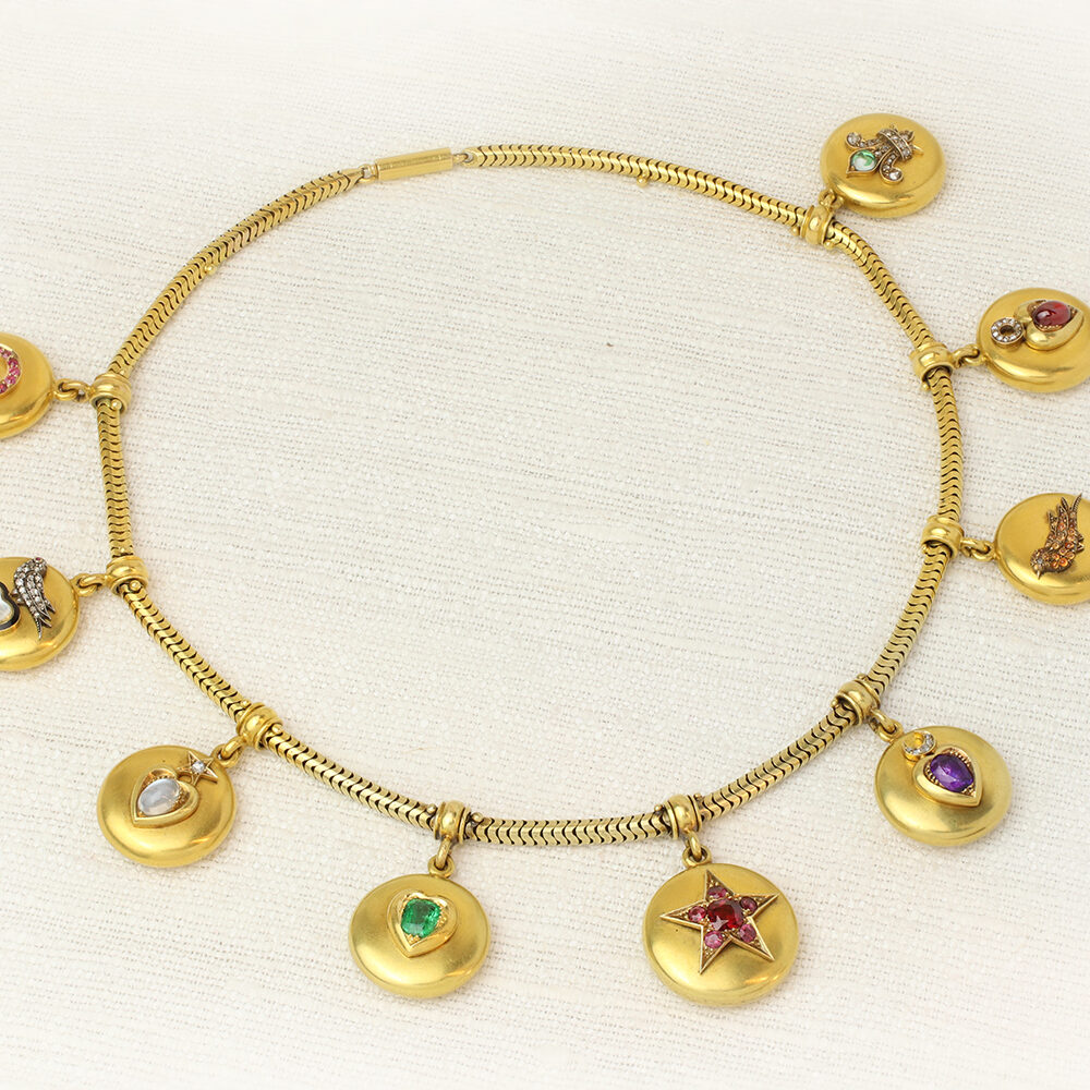 Victorian Multi-Gem and Gold Locket Necklace