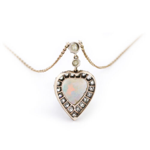 Antique Opal and Diamond Heart Pendant Necklace