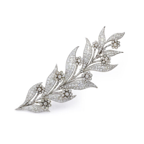 Antique Diamond Set Foliate En Tramblant Brooch