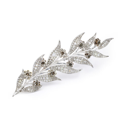 Antique Diamond Set Foliate En Tramblant Brooch