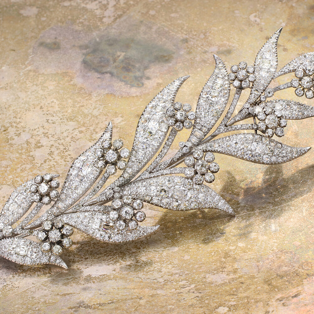 Antique Diamond Set Foliate En Tramblant Brooch