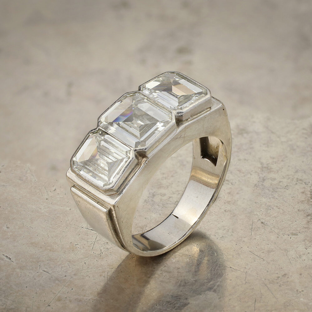 French Three Stone Diamond Ring