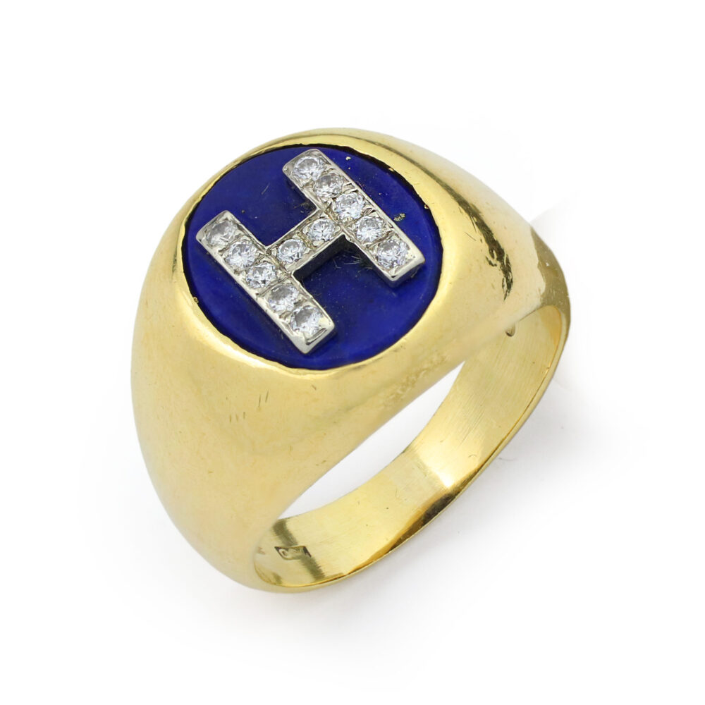 Initial Diamond Lapis lazuli and Gold Ring