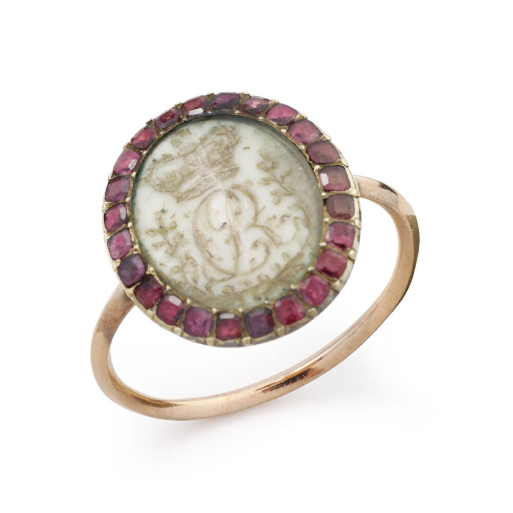 Antique Queen Charlotte Gold and Ruby Memorial Ring