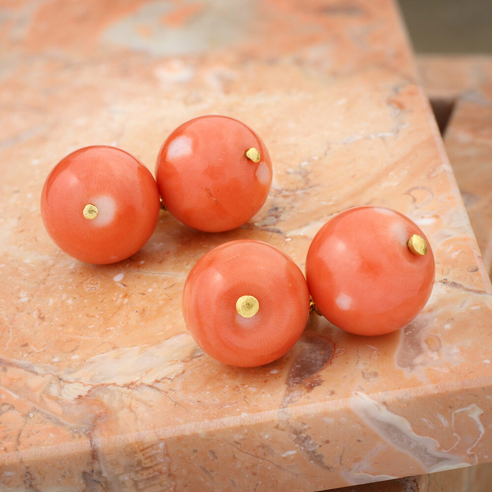 Coral Beads and Gold Cufflinks