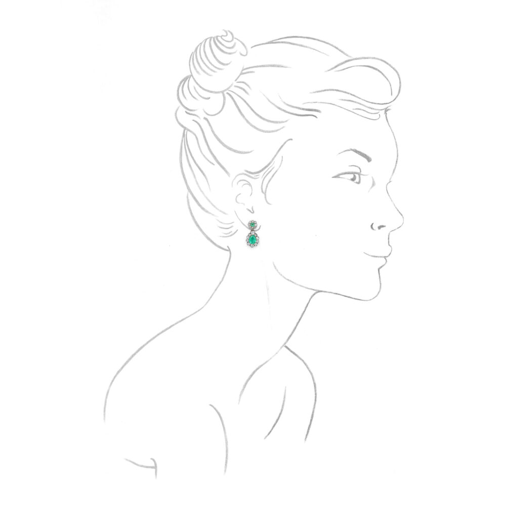 Antique Emerald and Diamond Ear Pendants