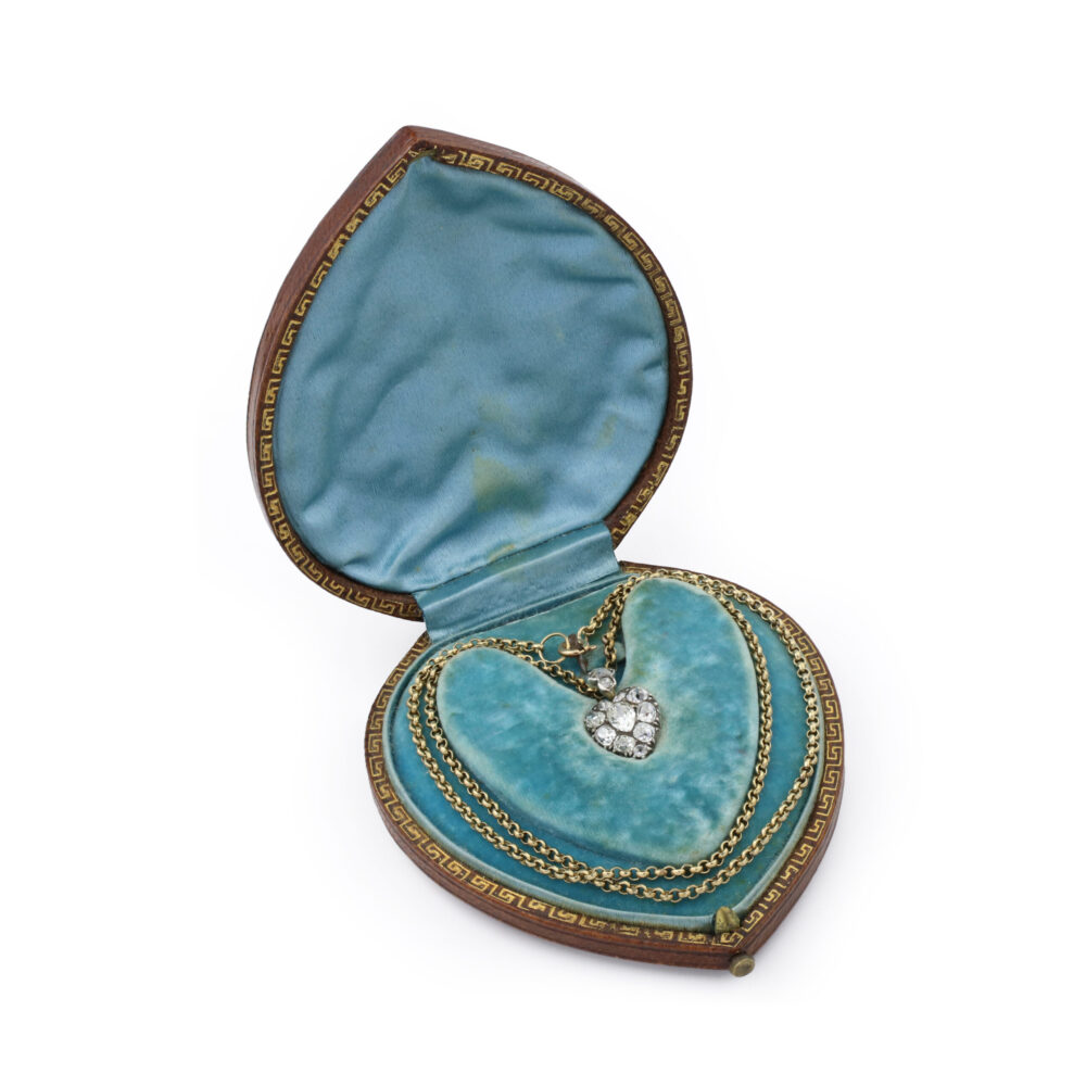 Antique Diamond Set Heart Pendant Necklace