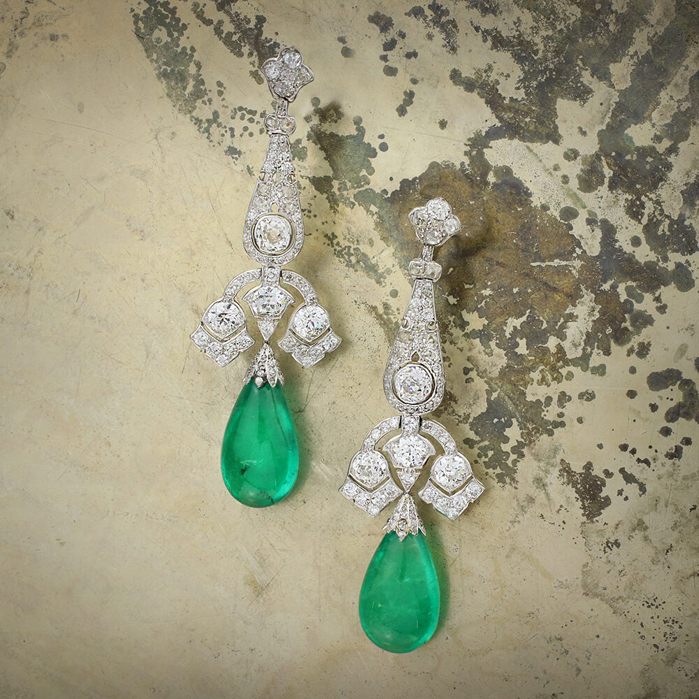 Cartier Art Deco Colombian Emerald and Diamond Ear Pendants