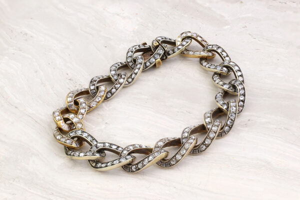 Antique Rose Cut Diamond Set Chain Link Bracelet