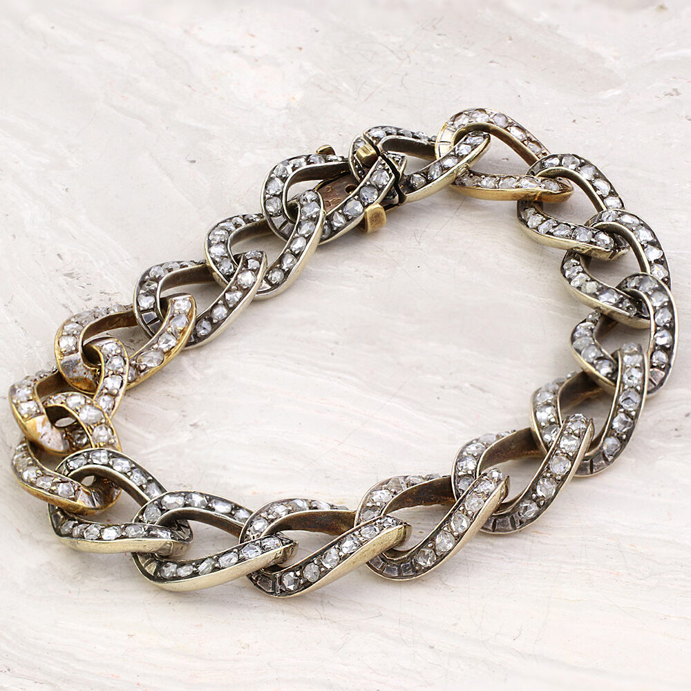 Antique Rose Cut Diamond Set Chain Link Bracelet