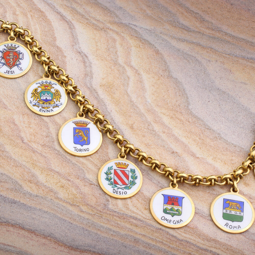 Gold And Enamel Italian Cities Charm Bracelet