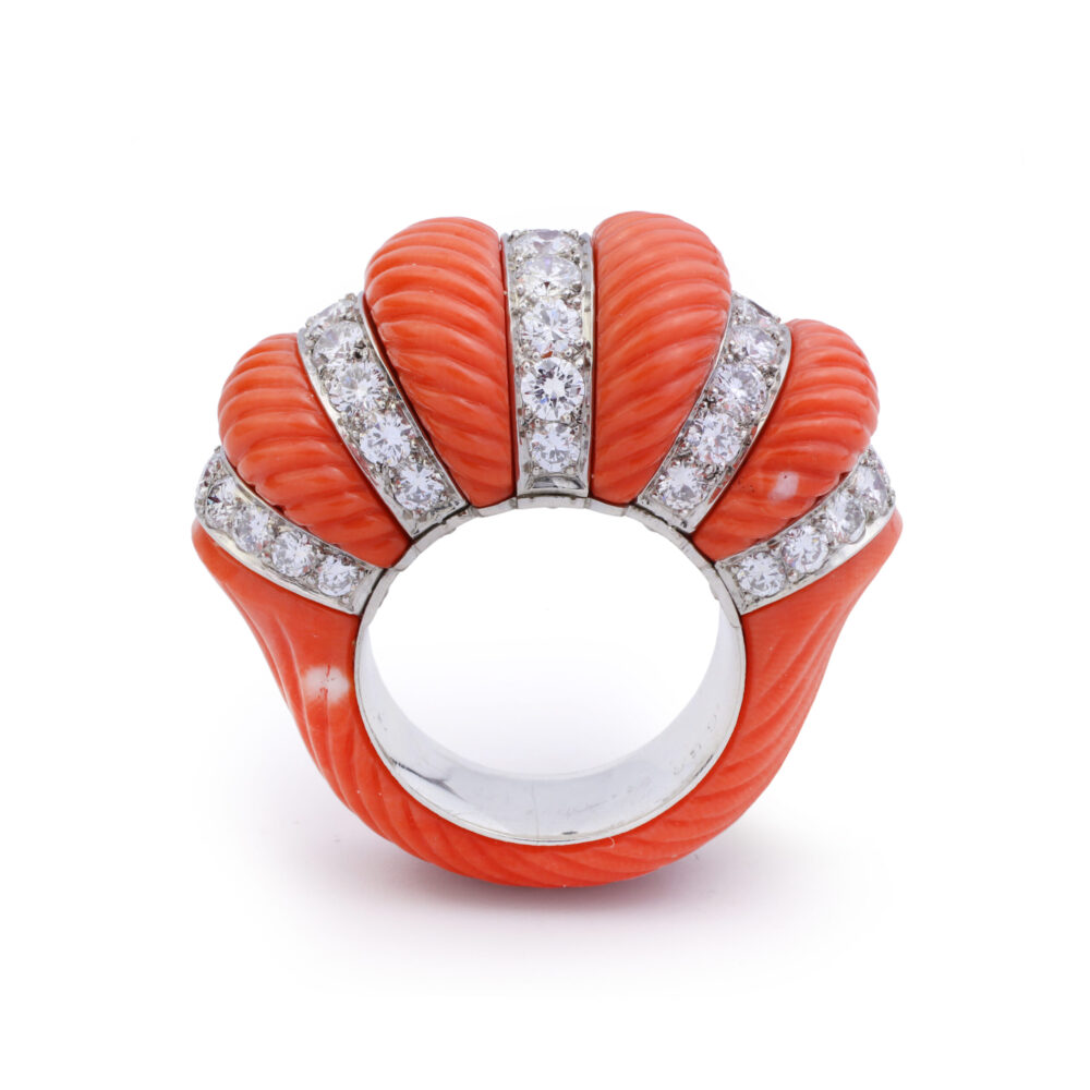 Cartier Carved Coral and Diamond Ring