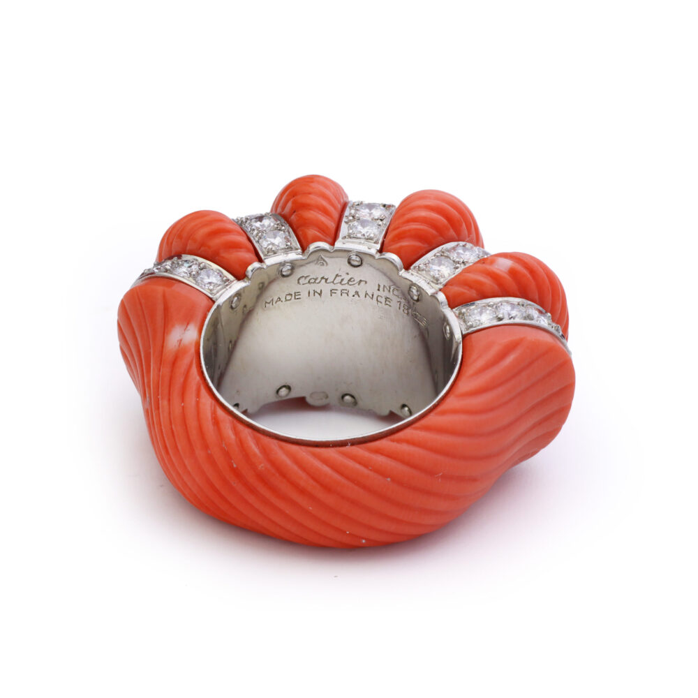 Cartier Carved Coral and Diamond Ring