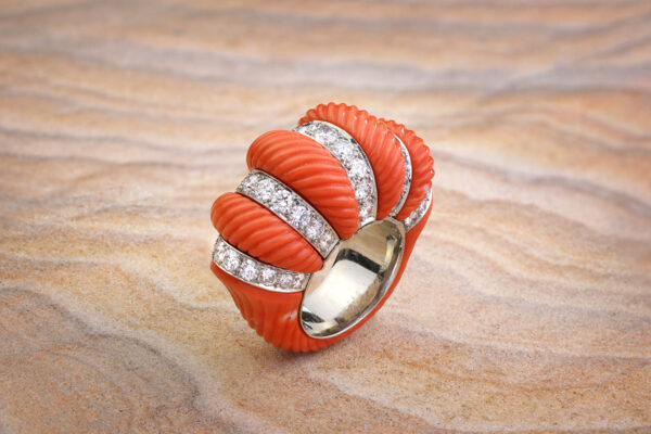 Cartier Carved Coral And Diamond Ring