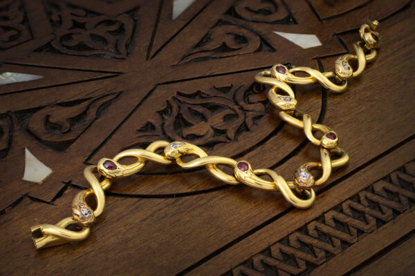 Antique Gold And Ruby Snake Link Bracelet