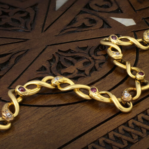 Antique Gold and Ruby Snake Link Bracelet