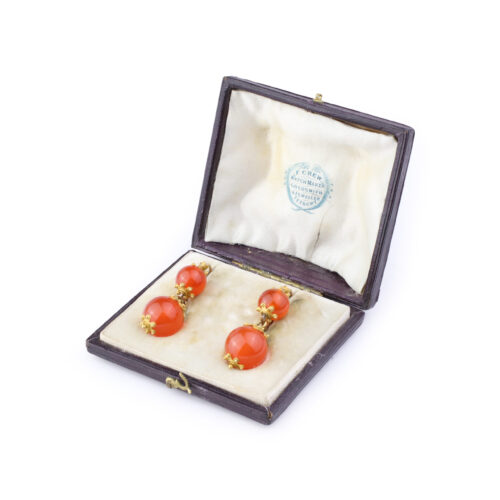 Antique Carnelian Bead and Gold Ear Pendants
