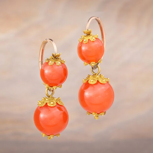 Antique Carnelian Bead and Gold Ear Pendants
