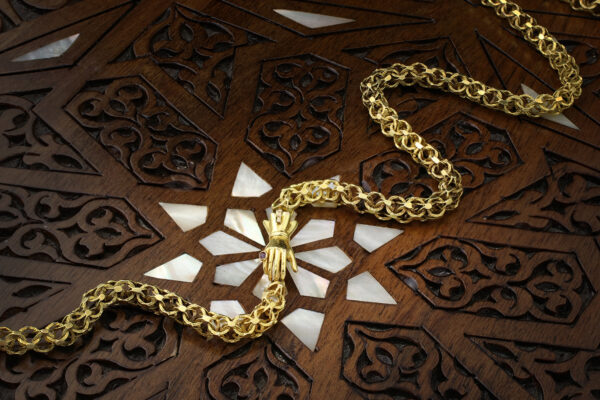 Antique Gold Chain Necklace With Figural Clasp