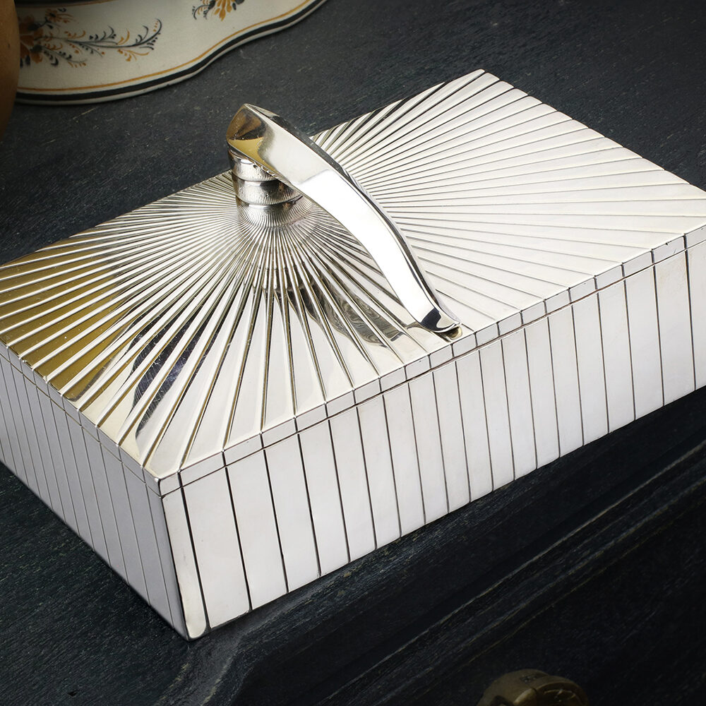 Cartier 'Sunburst' Silver Rectangular Shaped Table Box