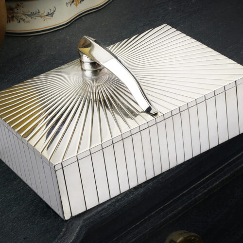 Cartier 'Sunburst' Silver Rectangular Shaped Table Box